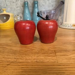 Vintage Wooden Apple Salt and Pepper Shakers