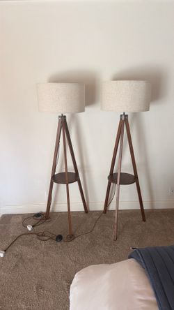 Mid Century Wood Standing Lamps (x2)