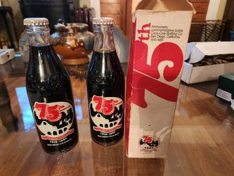 2 x 75th Anniversary San Diego Coca Cola Coke Bottle 1 x Box 