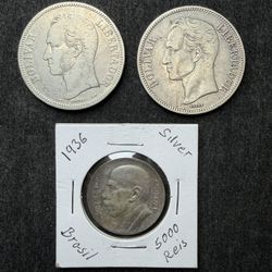 3 South America Silver Coins 