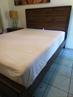 Dark Walnut Wood Bed Frame with Headboard