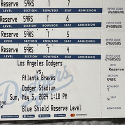Dodgers vs Braves May 5th - $100
