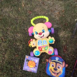 Toys $5 Total For Walker, Book, Backpack 