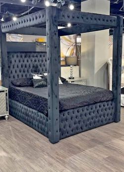 King or Queen size canopy bed frame Black color