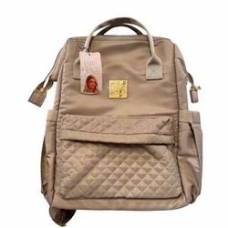 Paris Hilton Beige Quilted Laptop Backpack