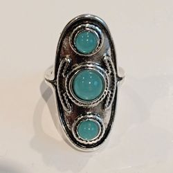 Country Western Turquoise Stainless Steel Ring.  Size 6