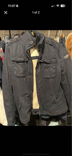 Vintage Y2K Abercrombie & Fitch XL Sherpa Lined Military Field Jacket Distressed