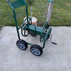 NEW Heavy- duty Garden Hose Reel Cart, with Storage Basket 250 feet capacity
