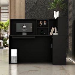 55.9 inches Modern Minimalist White/Black L-Shaped Reception Desk with Large Storage Filing Cabinets