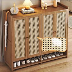 8-Tier Bamboo Shoe Storage Cabinet with Doors - Freestanding Rack for Closet and Entryway, Organizer