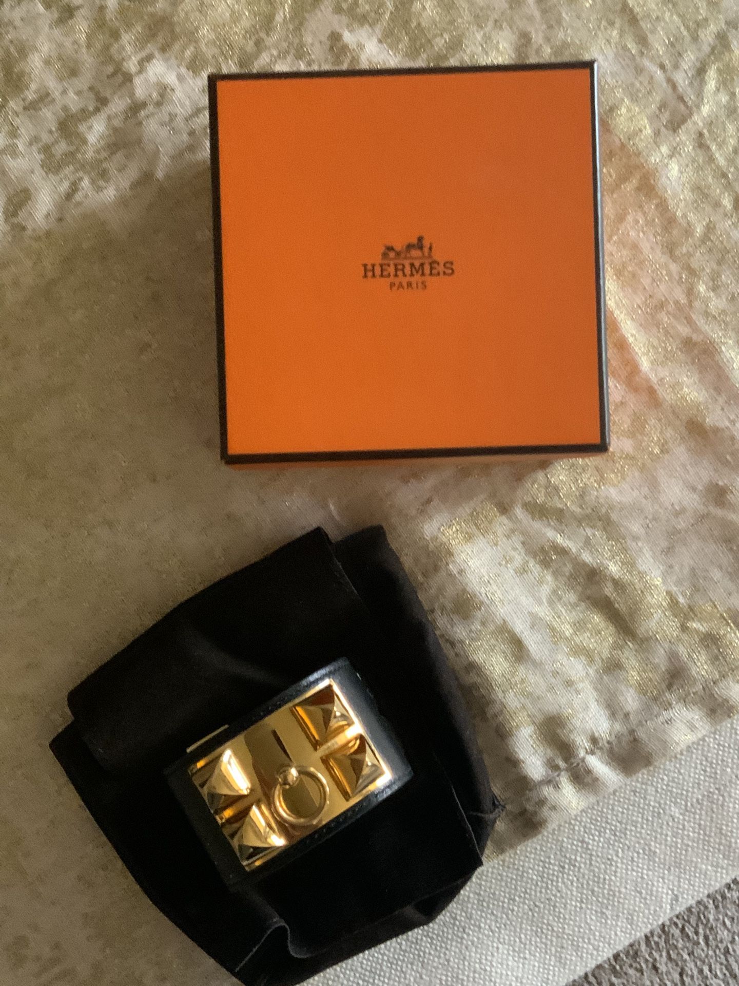 Cult Classic Hermes Collier De Chien Cuff - Black Leather W/ Gold Plated Hardware
