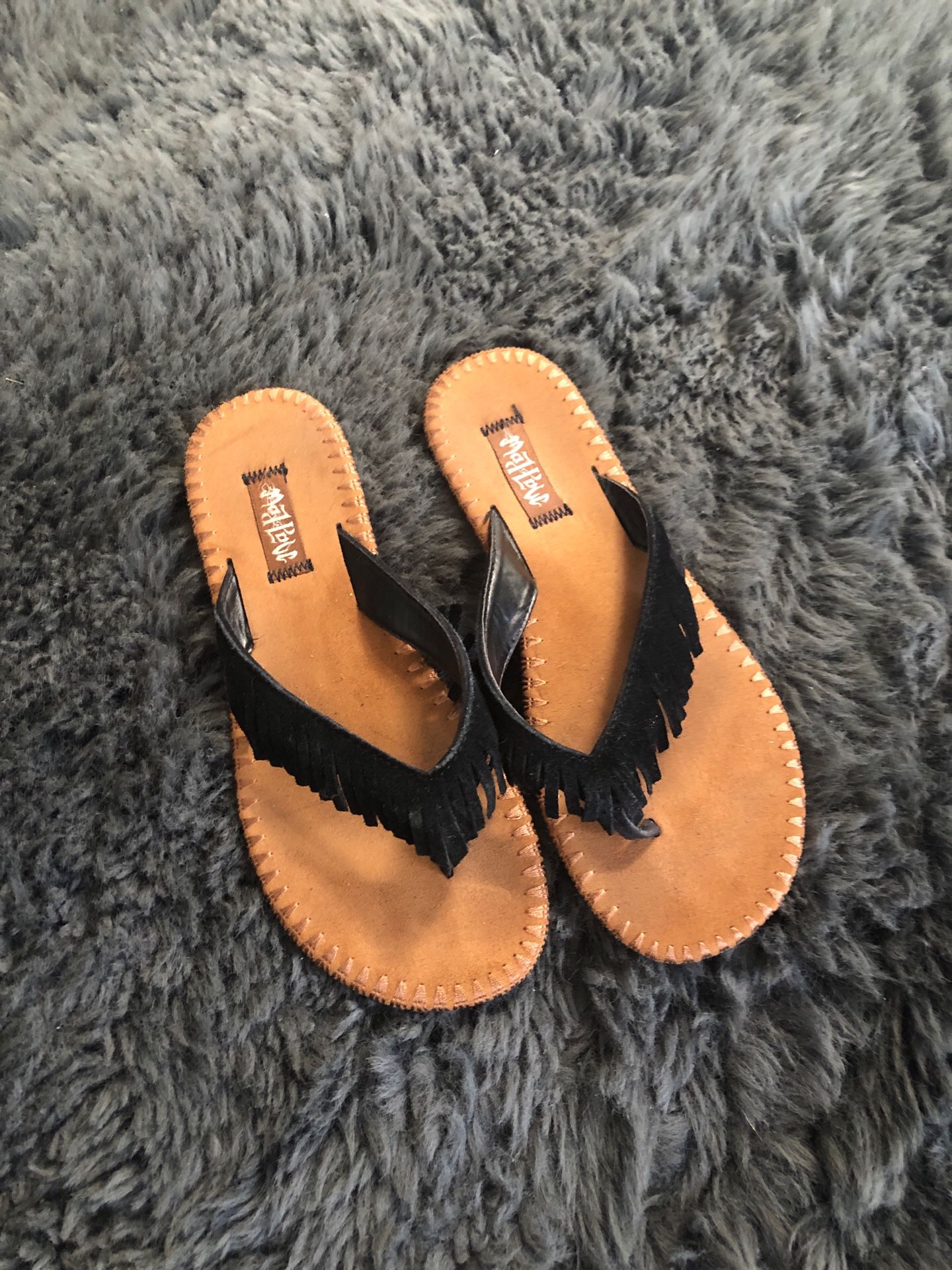 Black Suede fringe sandals size 7-8 , only $5