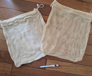 reusable cotton mesh bags drawstring washable pouches