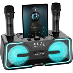 BIGASUO Karaoke Machine for Adults Kids with 2 UHF Wireless Microphones, Portable Bluetooth Singing PA Speaker System with LED Lights for Home Party, 