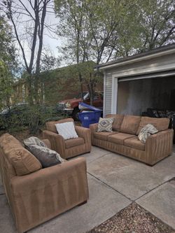 Tan Sofa, Loveseat & Chair - Free Delivery