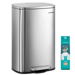 13 Gallon (50 L) Trash Can, Stainless Steel Kitchen Garbage Can, Recycling Or Waste Bin, Soft Close, Step-On Pedal, Removable Inner Bucket, Silver ULT