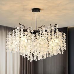 18" Coastal Chandelier 6-Light Gold Tree Branch Crystal Adjustable Hanging Pendant Fixture