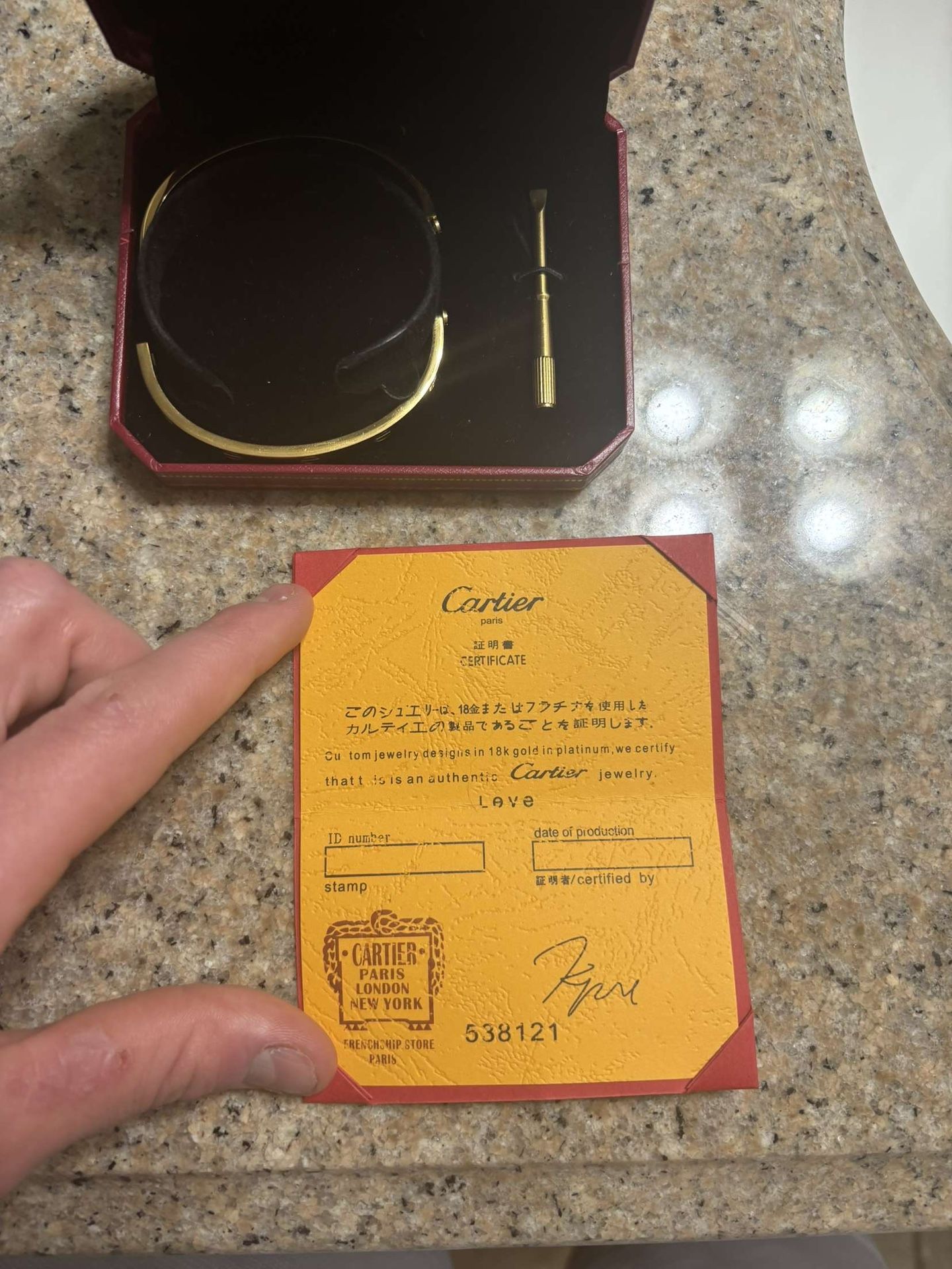 Cartier Love Bracelet 18k Yellow Gold, Size 17