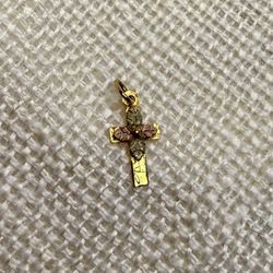 Mini 10K Yellow & Rose Gold Cross Pendant | Vintage Floral | 0.3g