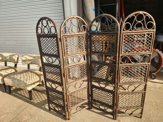 4-Panel Rattan Room Divider Screen