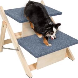 2-in-1 Folding Wooden Portable Carpeted 2 Tiers Dog Stairs with Non-Slip Pads