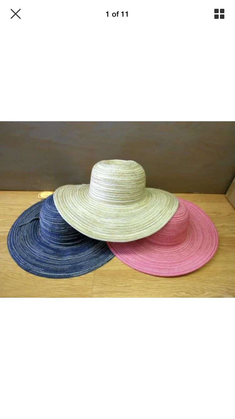 Ladies Variegated Color Sewn Toyo Straw Wide Brim Sun HAT natural pink