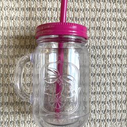16oz Aladdin Plastic Mason Jar Tumbler with Pink Lid and Straw