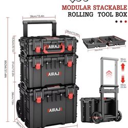 😀 3 Tier Rolling Tool Box Heavy Duty,Stackable Tool Box with Wheels,Modular Storage System with Removable Parts Box,All-terrain Waterproof Toolbox,Te