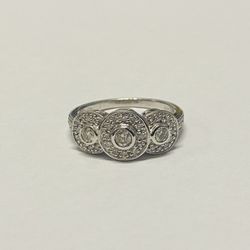 14K White Gold Round Cut Diamond Past Present Future Style Engagement Ring by Keepsake