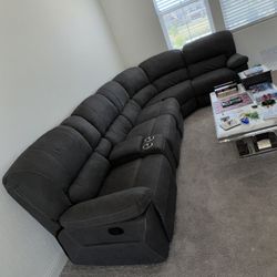 Grey Sectional Sofa With Marble Coffee Table 