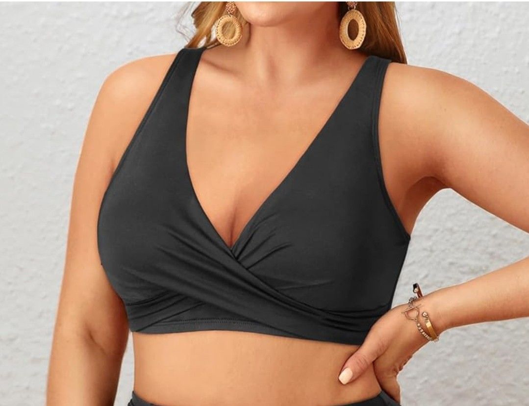 Holipick Twist Front Black Bikini Top Size 18w