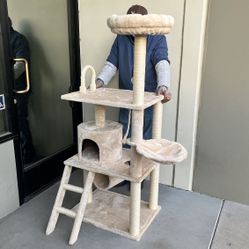 New In Box 31x24x58 Inch Tall Heavy Duty Adult Cat Tree Play Scratching Post Kitten Scratcher Pet Furniture Beige 