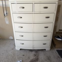 White 6-Drawer Tall Dresser with Glass Top — $110