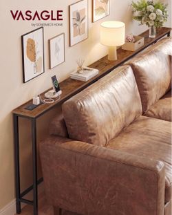 78.8" Console Table, Narrow Behind Couch Table with Outlet Sofa Tables with 2 Hooks, for Entryway, Living Room, Easy Assembly, Rustic Brown and Ink Bl