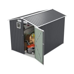 6x8FT Outdoor Steel Storage Shed with Clear Window, Lockable Doors, Compact Metal Tool Shed for Garden, Backyard, Patio, Utility, and Bike Storage,dar