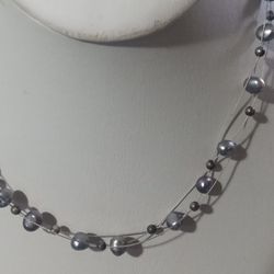 Dark Grey Floating Pearls Necklace