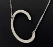 C Letter Initial Sideways Large White Gold Plated Color Pendant 19” Necklace