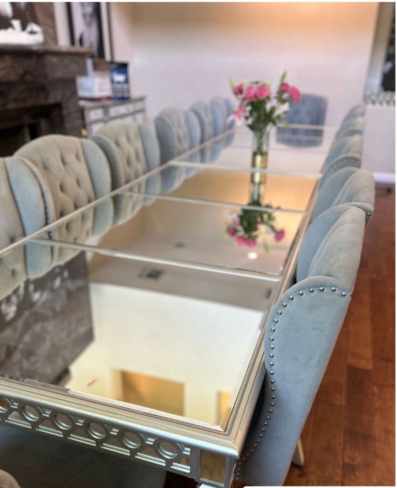 2 Mirrored Dining Room Tables With Silver Detailing .