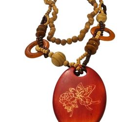 Brazilian wood beaded boho butterfly necklace 
