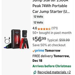 Jump Starter 2500A Peak 74wh.