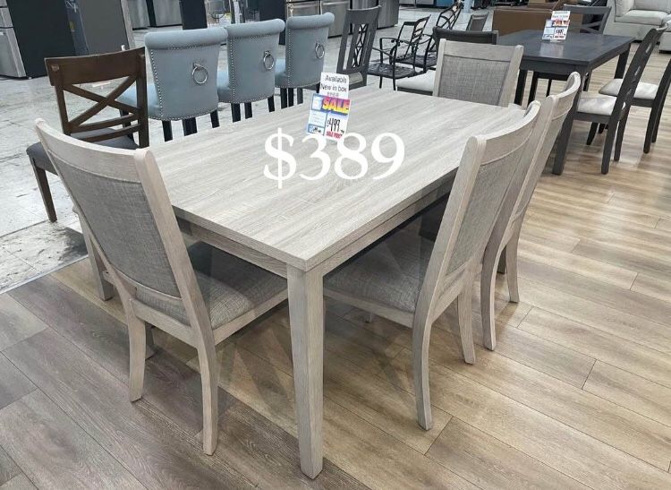 6-pc Dining Table Set Light Grey