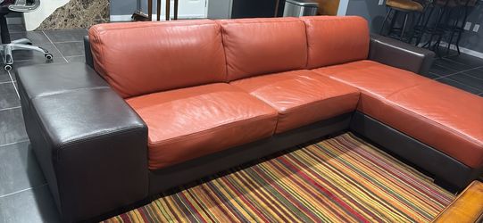 Leather sectional red brick n  brown
