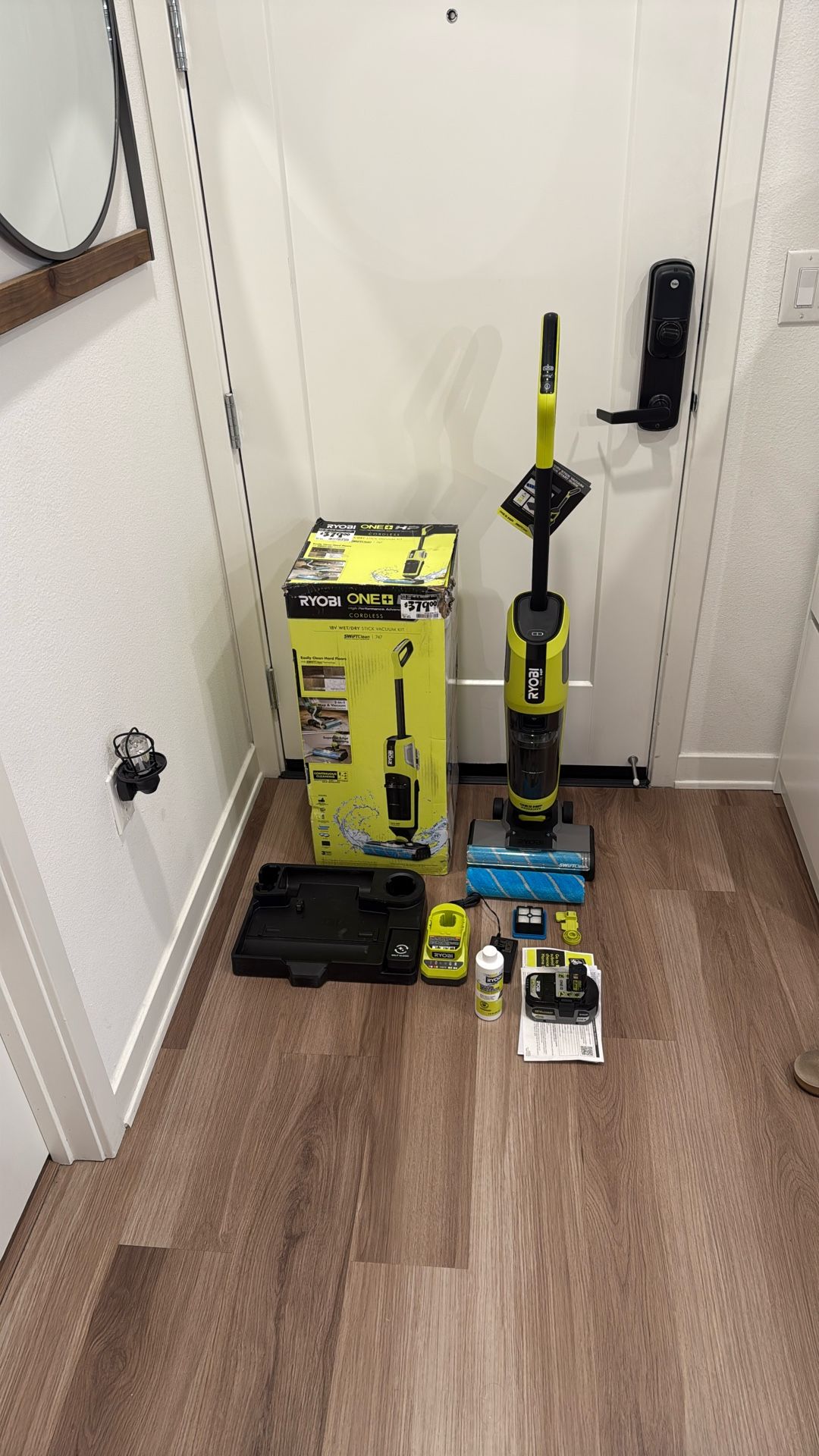 RYOBI ONE+ HP 18V Cordless SWIFTClean Wet/Dry Stick Mop and Vacuum Kit with 4.0 Ah Battery and Charger