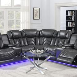 LED BLUETOOTH GRAY SECTIONAL RECLINER