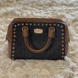 Michael Kors Women Large Sandrine Studded Satchel Authentic Monogrammed Front 