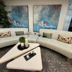 Modern Curved Sofa Set – 3 Pieces – Light Cream Designer Couch