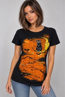 Ladies Halloween Night Creatures Black Cat Graphic T-Shirt – Size L/G (12–14)