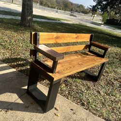 Handcrafted Wood And Metal Bench