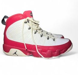 white and red jordan 9 trainers