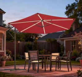 10 ft patio umbrella cantilever with solar lights ribs